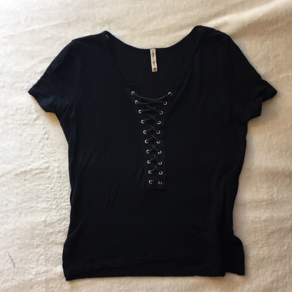 **2/$15 Emma and Sam LF lace up cropped t-shirt** - Picture 2 of 7